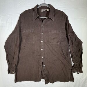 Chicos Design Brown Linen Long Sleeve Button Down Shirt Top Size 2